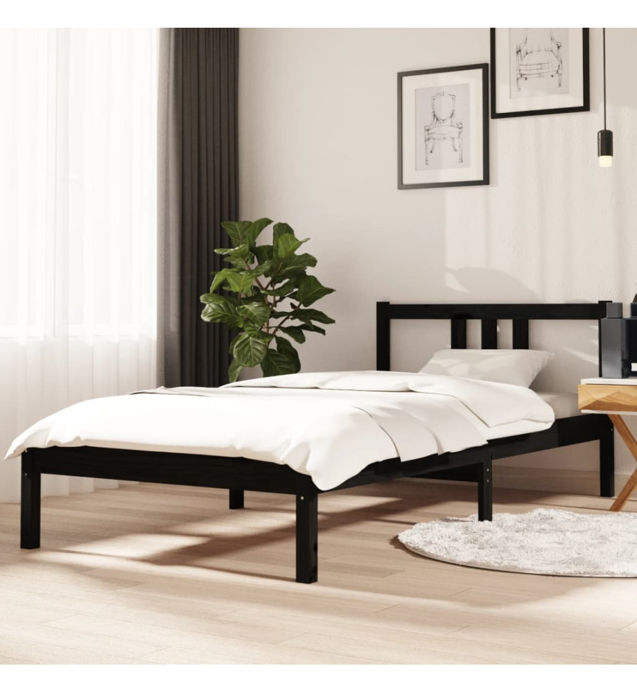 Cadre de lit Noir Bois massif 90x190 cm Simple Cadre de lit Noir Bois massif 90x190 cm Simple