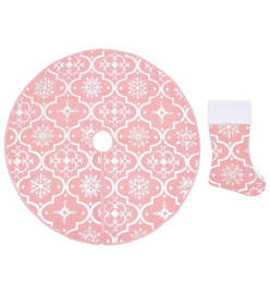 Jupe de sapin de Noël de luxe avec chaussette Rose 90 cm Tissu