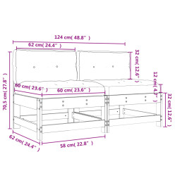 Canapés centraux avec coussins 2 pcs gris bois de pin massif