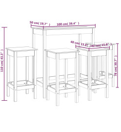 Ensemble de bar 5 pcs Marron miel Bois de pin massif