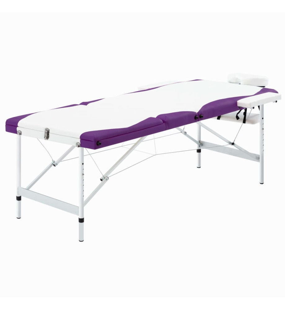 Table de massage pliable 3 zones Aluminium Blanc et violet