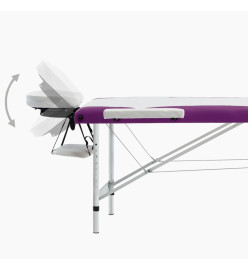 Table de massage pliable 3 zones Aluminium Blanc et violet