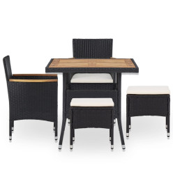Mobilier d'extérieur 5 pcs Noir Résine tressée et bois d'acacia