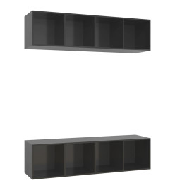 Meubles TV muraux 2 pcs Gris brillant Aggloméré