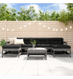 Salon de jardin 7 pcs avec coussins gris bois massif