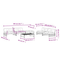 Salon de jardin 6 pcs avec coussins bois massif Douglas