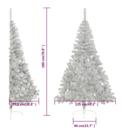 Demi sapin de Noël artificiel avec support Argenté 180 cm PVC