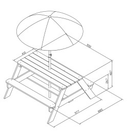 Axi House Table Picnic Nick Brun avec Parasol Vert Blanc