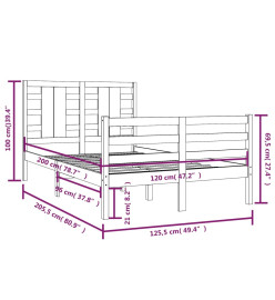 Cadre de lit Blanc Bois de pin massif 120x200 cm