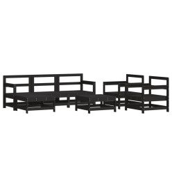 Salon de jardin 7 pcs avec coussins noir bois massif