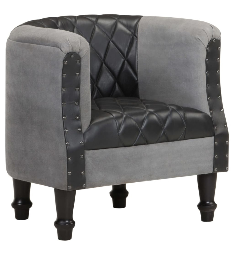 Fauteuil Noir Cuir véritable et bois de manguier massif