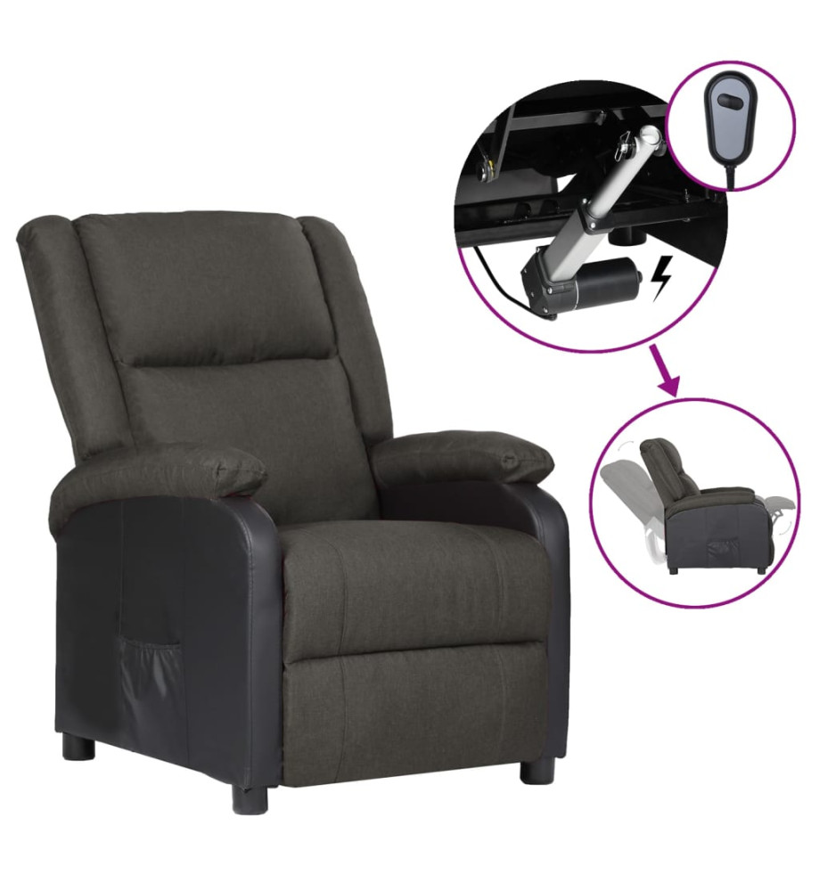 Fauteuil inclinable électrique gris foncé similicuir et tissu