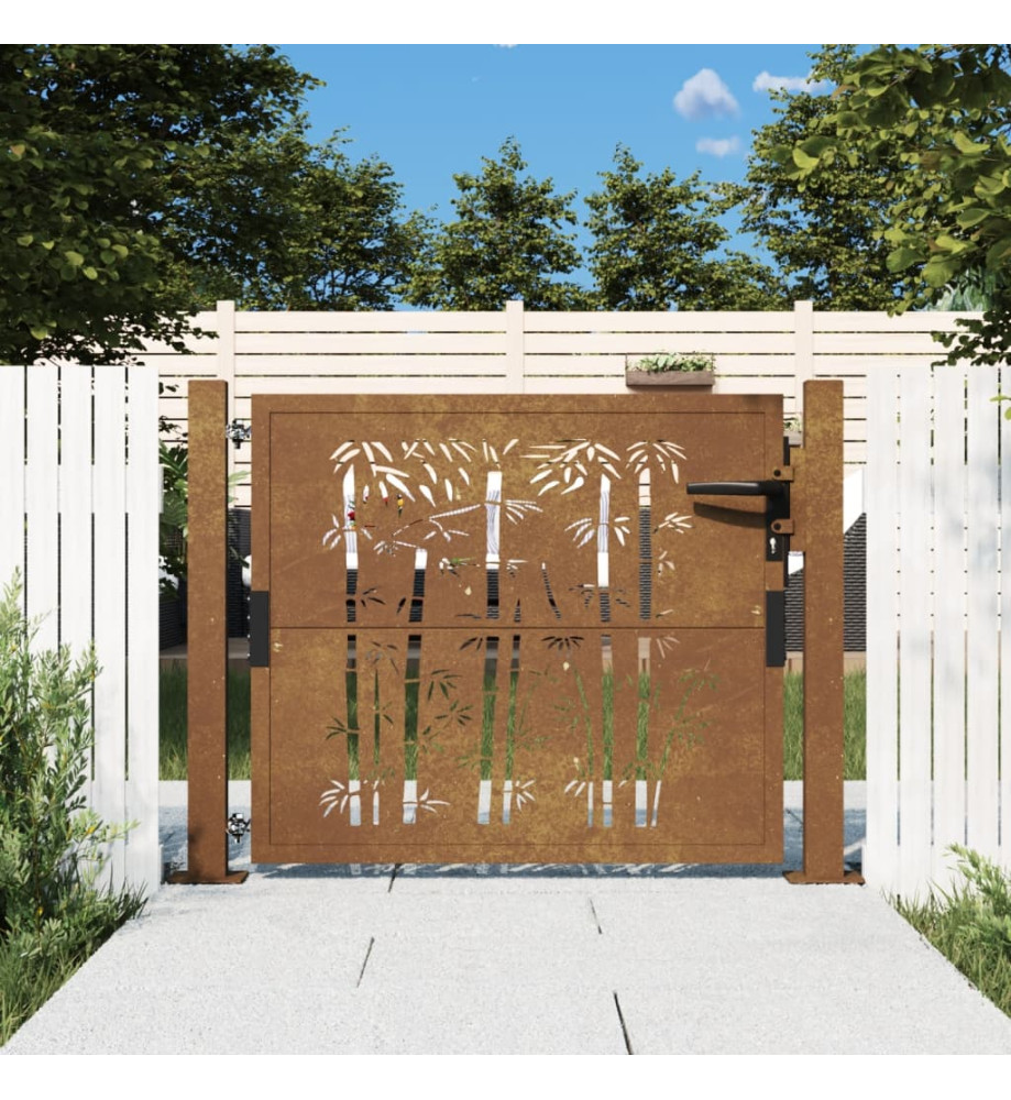 Portail de jardin 105x80 cm acier corten design de bambou