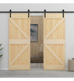 Porte coulissante avec kit de quincaillerie 90x210cm Pin massif