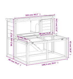 Clapier gris 102x90x84,5 cm bois de pin massif