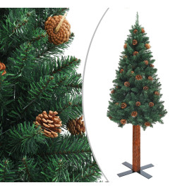 Arbre de Noël mince avec LED et boules Vert 150 cm PVC