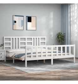 Cadre de lit avec tête de lit blanc 200x200 cm bois massif