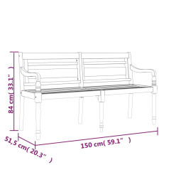 Banc Batavia avec coussin beige 150 cm Bois de teck massif