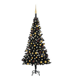 Arbre de Noël artificiel avec LED et boules Noir 180 cm PVC