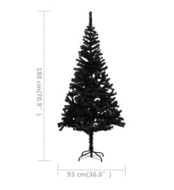 Arbre de Noël artificiel avec LED et boules Noir 180 cm PVC