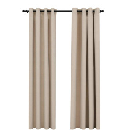 Rideaux occultants Aspect lin avec œillets 2pcs Beige 140x225cm