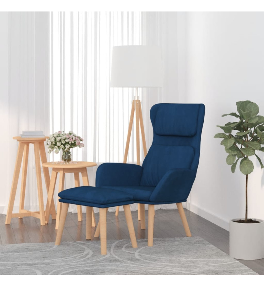 Chaise de relaxation avec tabouret Bleu Velours