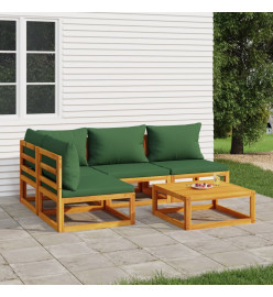 Salon de jardin 5 pcs avec coussins vert bois massif