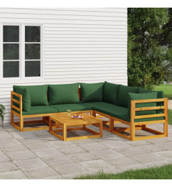 Salon de jardin 6 pcs avec coussins vert bois massif