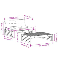 Salon de jardin 2 pcs avec coussins bois massif douglas