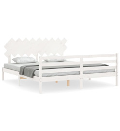 Cadre de lit avec tête de lit blanc Super King bois massif