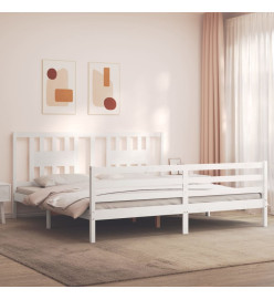 Cadre de lit avec tête de lit blanc Super King bois massif
