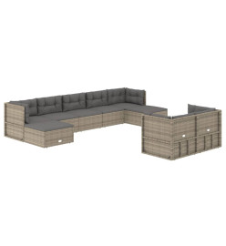 Salon de jardin 9 pcs avec coussins Gris Résine tressée