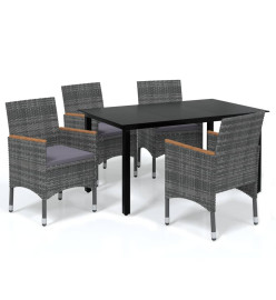 Mobilier à dîner de jardin et coussins 5pcs Résine tressée Gris