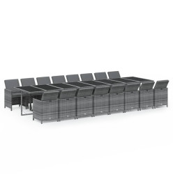 Ensemble à dîner de jardin coussins 17 pcs Gris Résine tressée