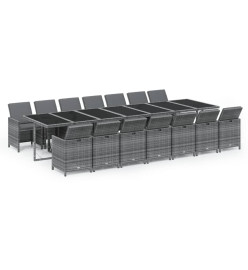 Ensemble à dîner de jardin coussins 15 pcs Résine tressée Gris