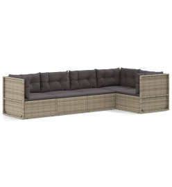 Salon de jardin 5 pcs avec coussins Gris Résine tressée