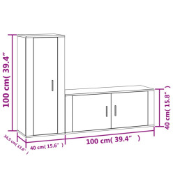 Ensemble de meubles TV 2 pcs gris béton bois d'ingénierie