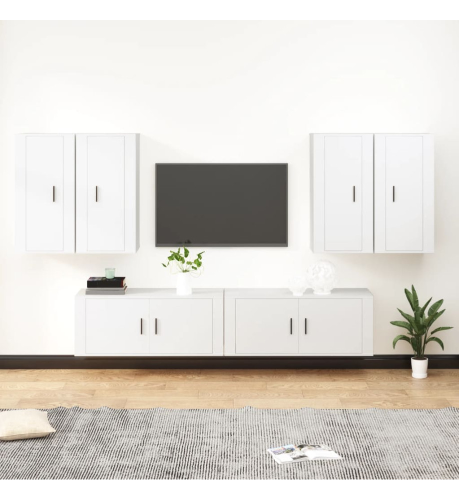 Ensemble de meubles TV 6 pcs Blanc Bois d'ingénierie