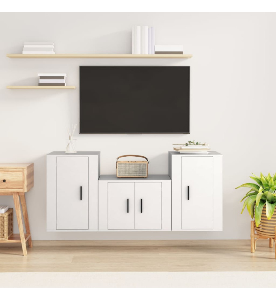 Ensemble de meubles TV 3 pcs Blanc Bois d'ingénierie