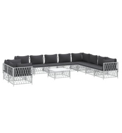 Salon de jardin avec coussins 11 pcs blanc acier