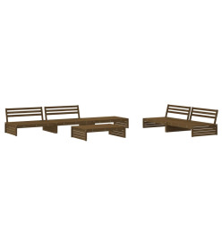 Salon de jardin 6 pcs avec coussins marron miel bois massif