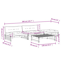 Salon de jardin 4 pcs avec coussins bois massif douglas