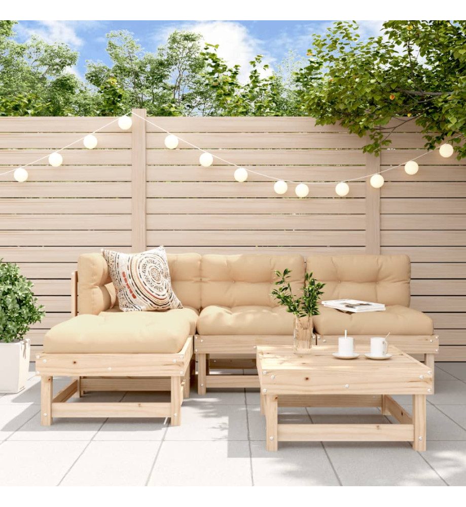 Salon de jardin 5 pcs avec coussins bois massif