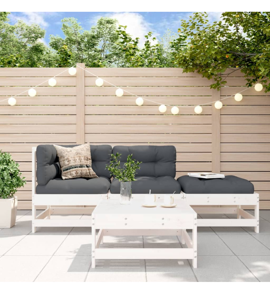 Salon de jardin 4 pcs avec coussins blanc bois massif