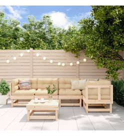 Salon de jardin 6 pcs avec coussins bois massif