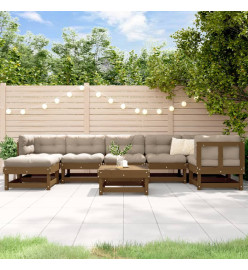 Salon de jardin 8 pcs avec coussins marron miel bois massif