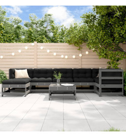 Salon de jardin 8 pcs avec coussins gris bois massif