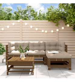 Salon de jardin 5 pcs avec coussins marron miel bois massif