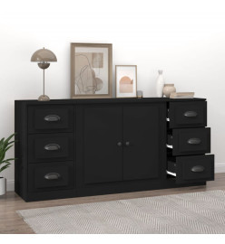 Buffets 3 pcs noir bois d'ingénierie