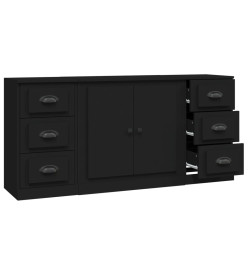 Buffets 3 pcs noir bois d'ingénierie